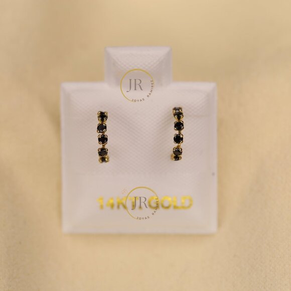 14K Solid Yellow Gold Huggies Hoops ·CZ in Pink, Multicolor, Red, Black and Blue - Picture 10 of 15